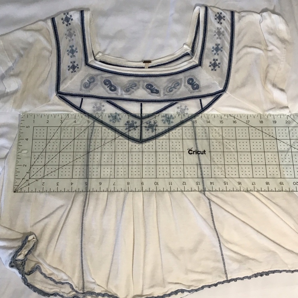 White and Blue Embroidered Blouse